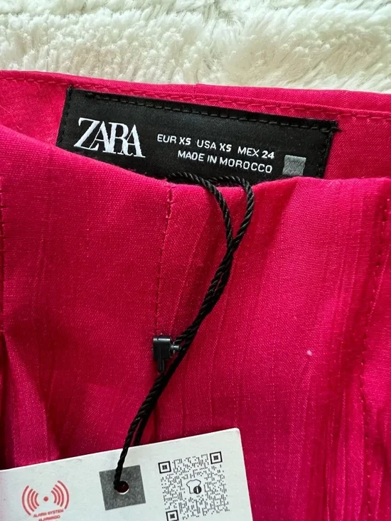Zara NEW Crinkle Satin Blazer and Wide Leg Trousers SET Fuchsia Pink XS Shiny - Picture 9 of 15